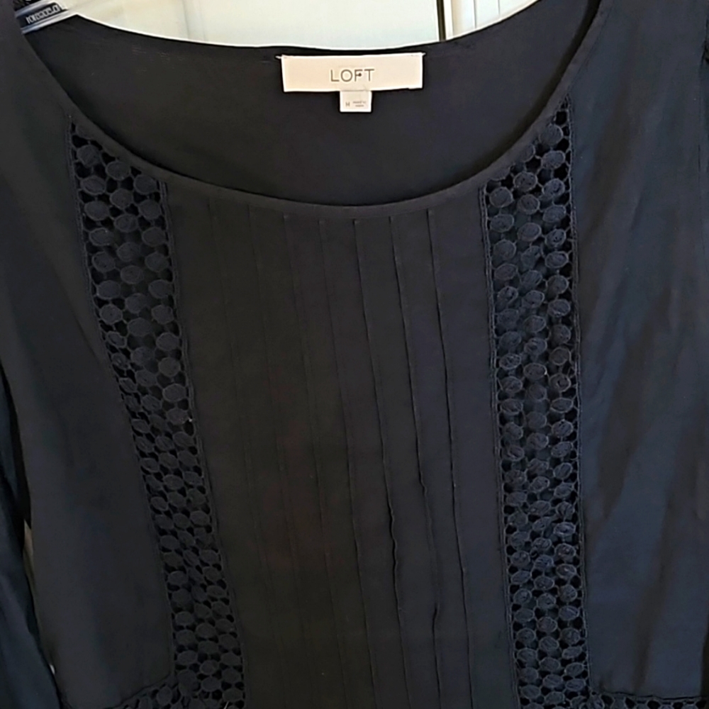 Black semi sheer shirt by Loft w/Lace Size Medium